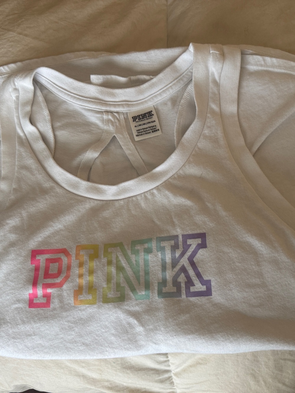PINK Victoria's Secret White Tank with Rainbow Ombre Logo